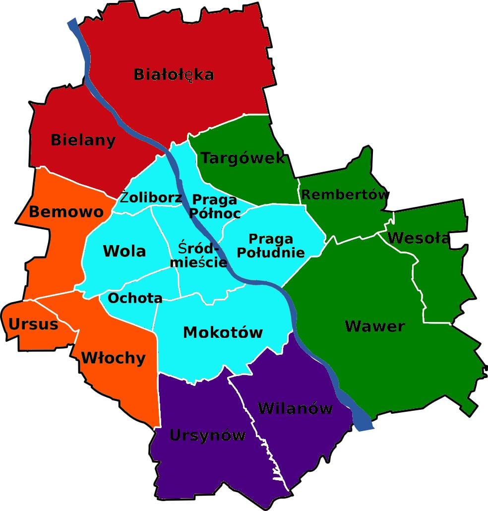 ನಕ್ಷೆ ಜಿಲ್ಲೆಗಳಲ್ಲಿ Warsaw